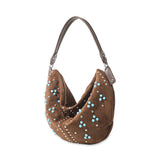 Sac messager portable givré à rivets vintage de Niche Designs Sac à bandoulière Crescent sous les bras Sac fourre-tout en daim
